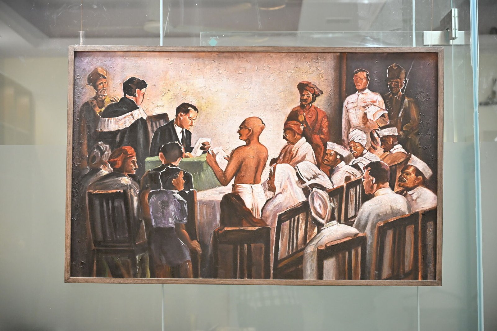 Painting of the Mahatma on trial